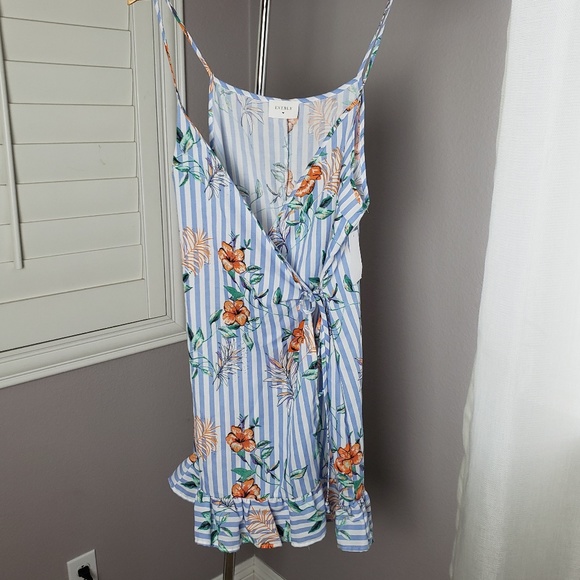 Everly Blue Floral Ruffle Hem Wrap Dress - Picture 3 of 5